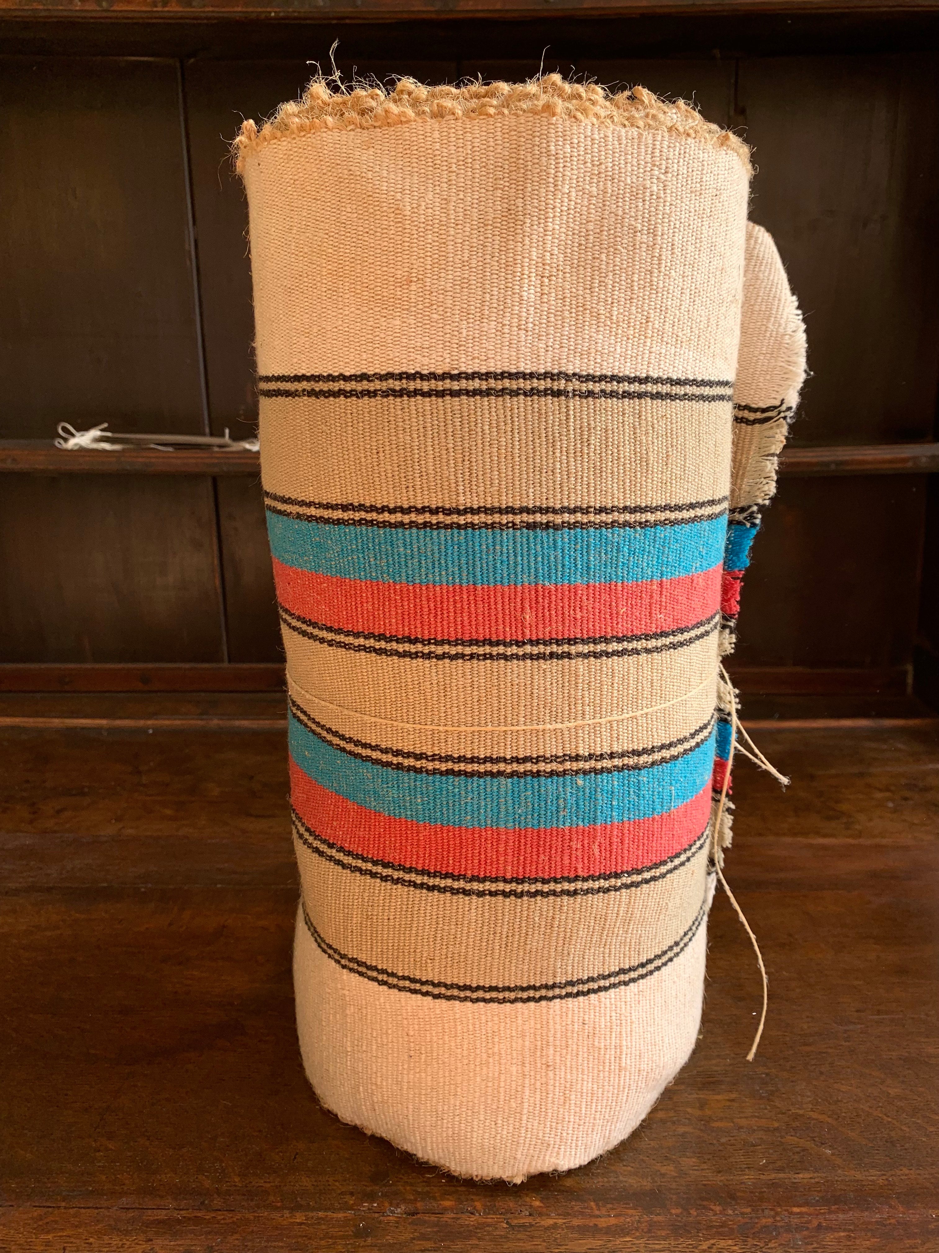 Tad Jute Runner - Natural with Rose and Tourquoise Stripes