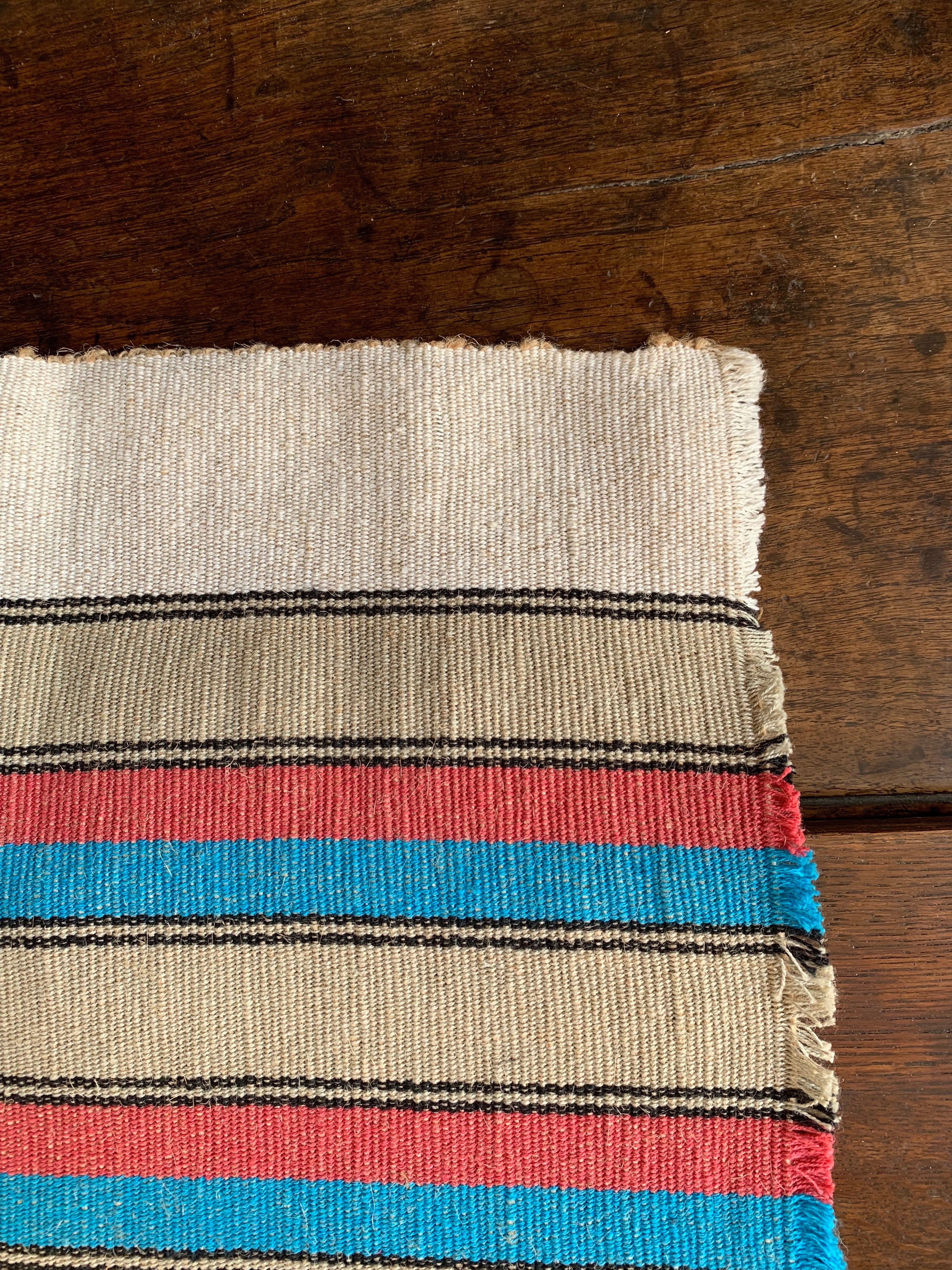 Tad Jute Runner - Natural with Rose and Tourquoise Stripes
