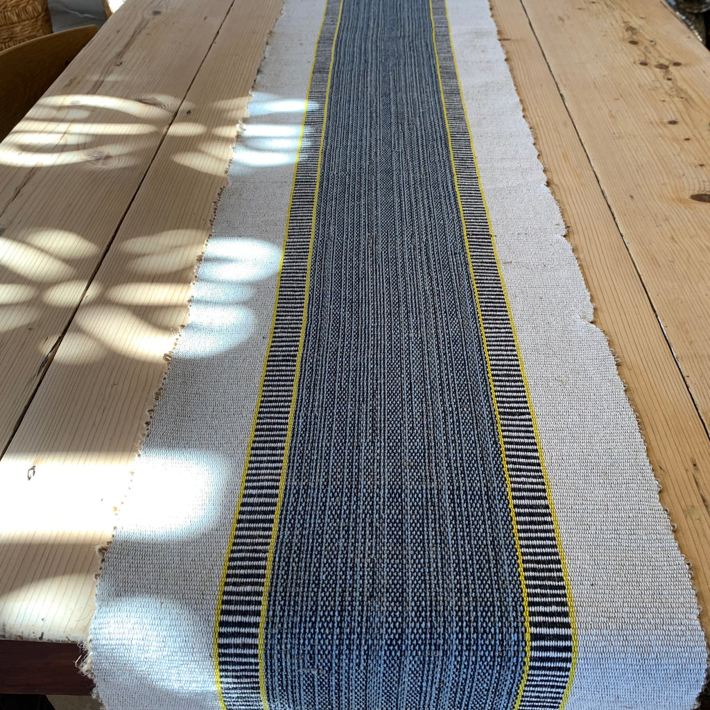 Hatch Jute Runner - Off white, Charcoal and Flash of Yellow