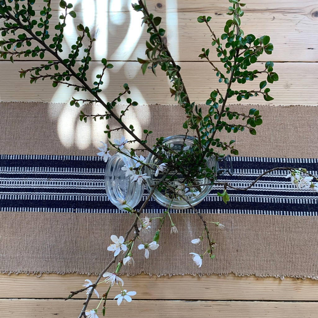 Wrest Jute Runner - Natural Jute with Indigo Blue Pattern