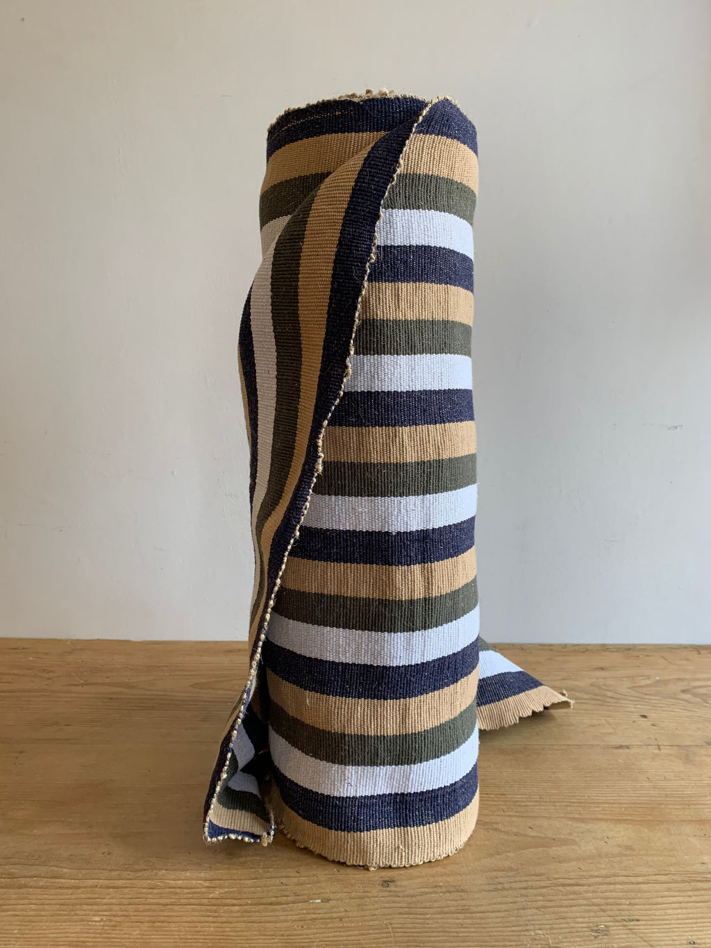 Broom Jute Runner - Blue, Olive Green, Natural Jute, Off white Stripes