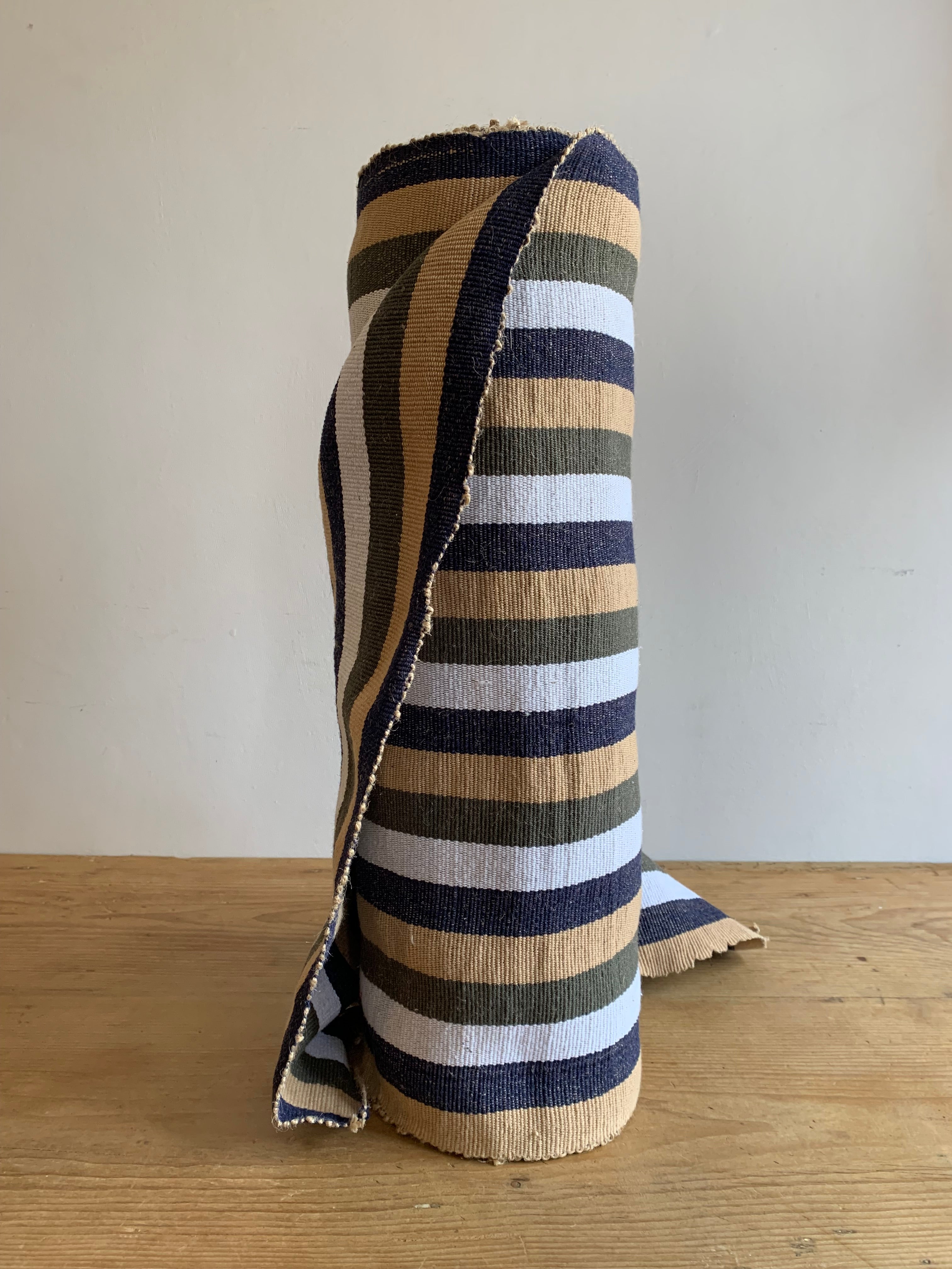 Broom Jute Runner - Blue, Olive Green, Natural Jute, Off white Stripes