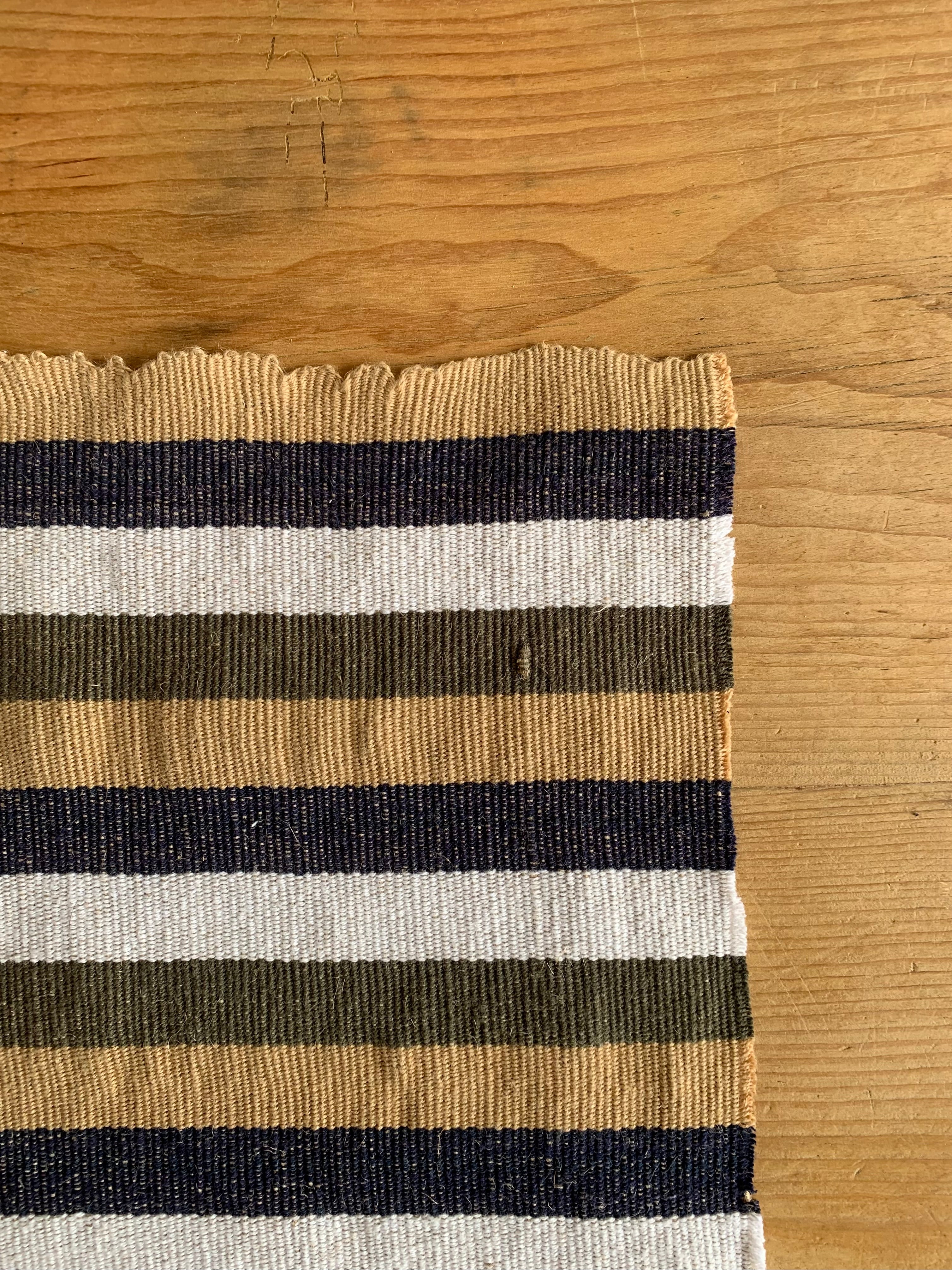 Broom Jute Runner - Blue, Olive Green, Natural Jute, Off white Stripes