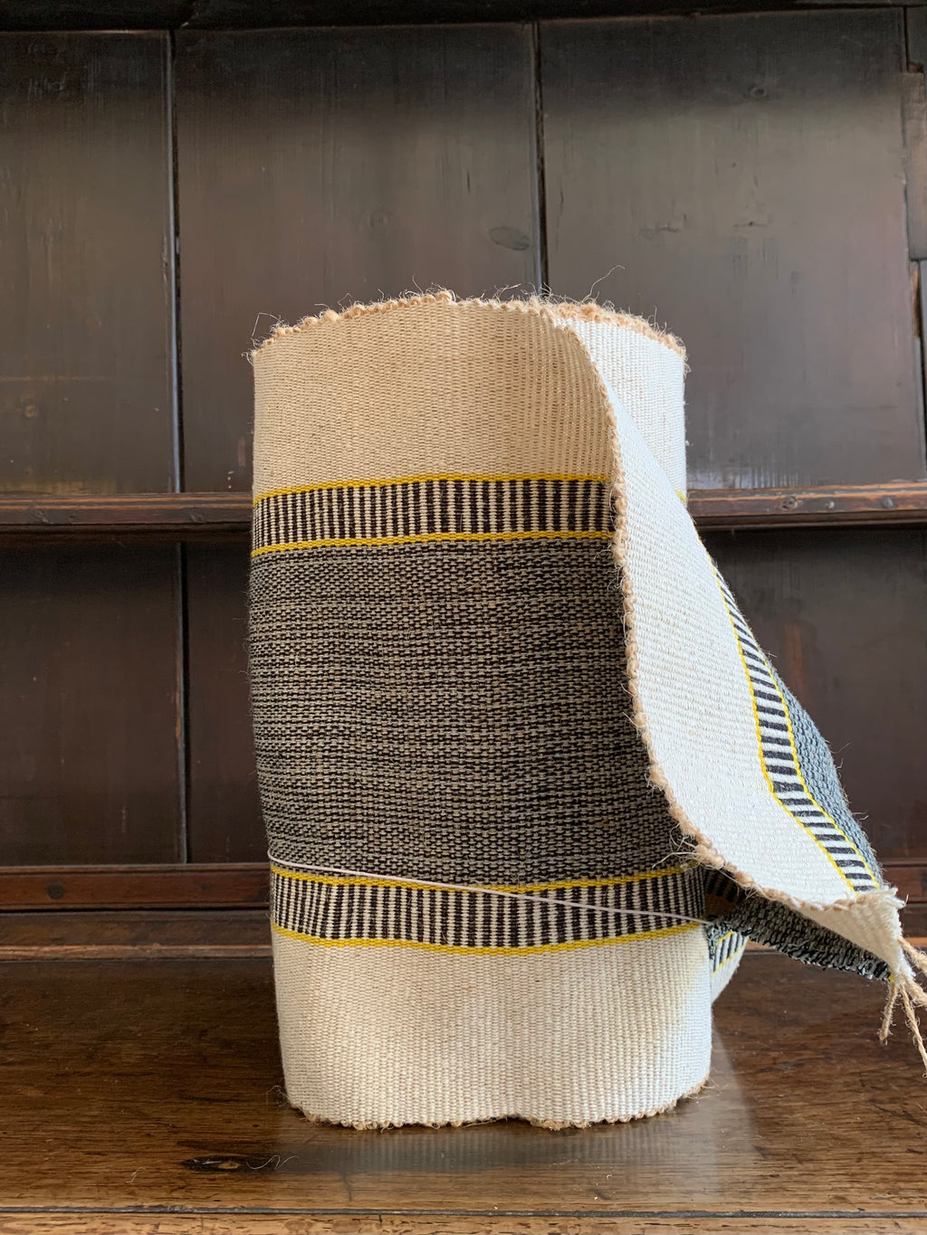 Hatch Jute Runner - Off white, Charcoal and Flash of Yellow