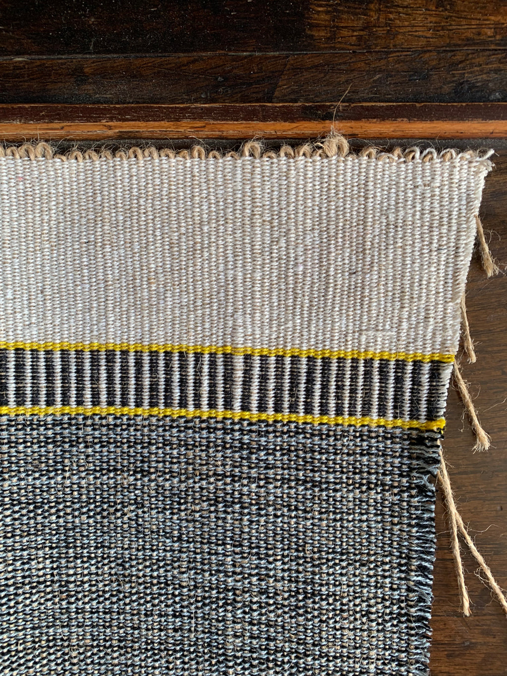 Hatch Jute Runner - Off white, Charcoal and Flash of Yellow