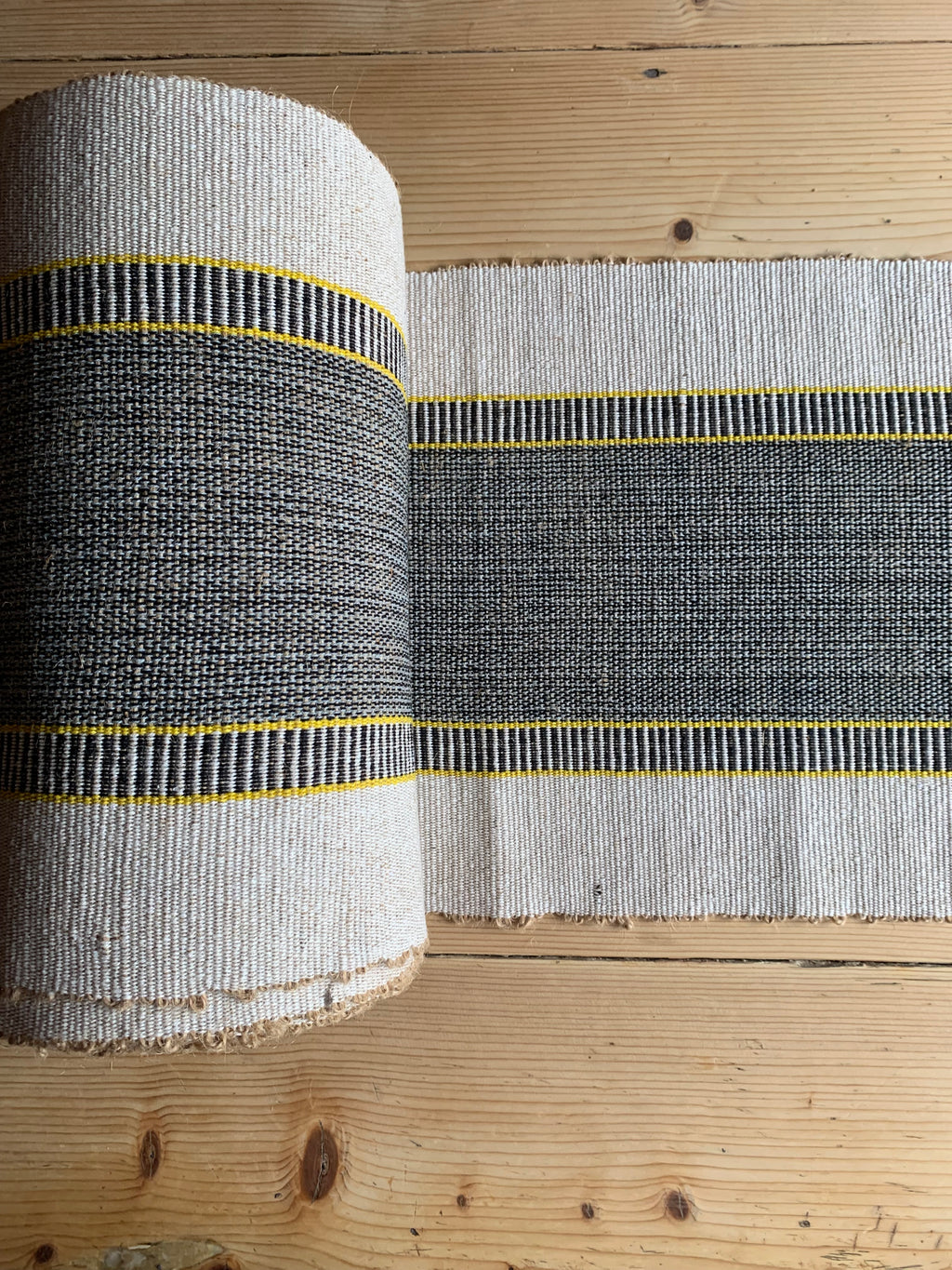 Hatch Jute Runner - Off white, Charcoal and Flash of Yellow